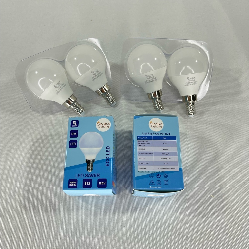 Simba Lighting LED 5W Candelabra E12 Base G14 Globe 4000k Light Bulbs. S…